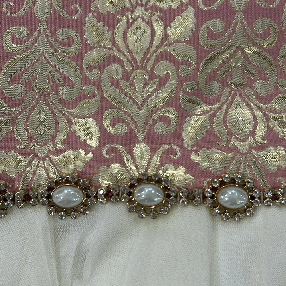 American Princess Pearls and Tulle Sparkle Fancy Dress Size 7 Pink/Cream/Gold